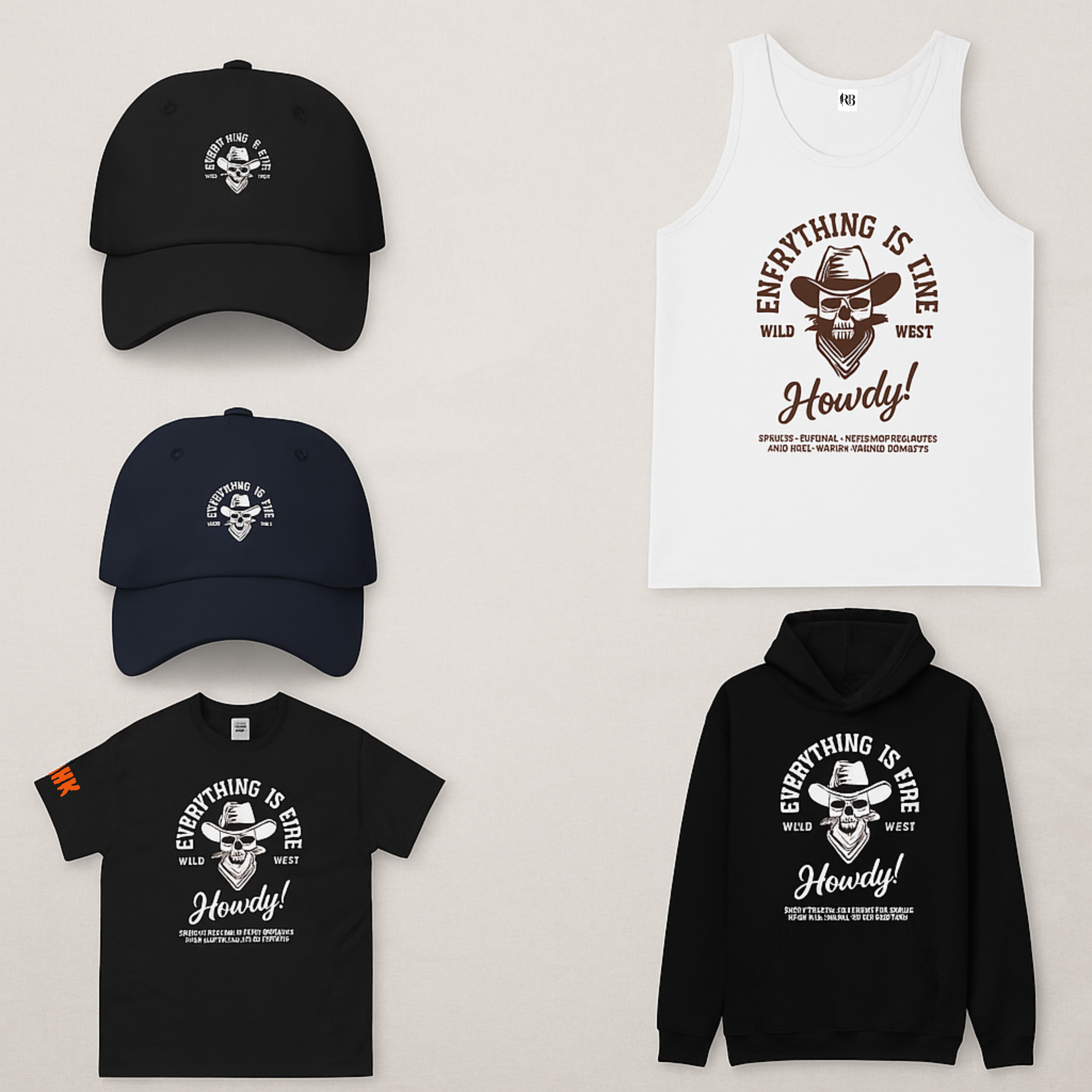 EVERYTHING IS FINE – HOWDY! x AHK | 🤠Wild West Halloween Collection  ( Cap, Hoodie, Tee or Tank)