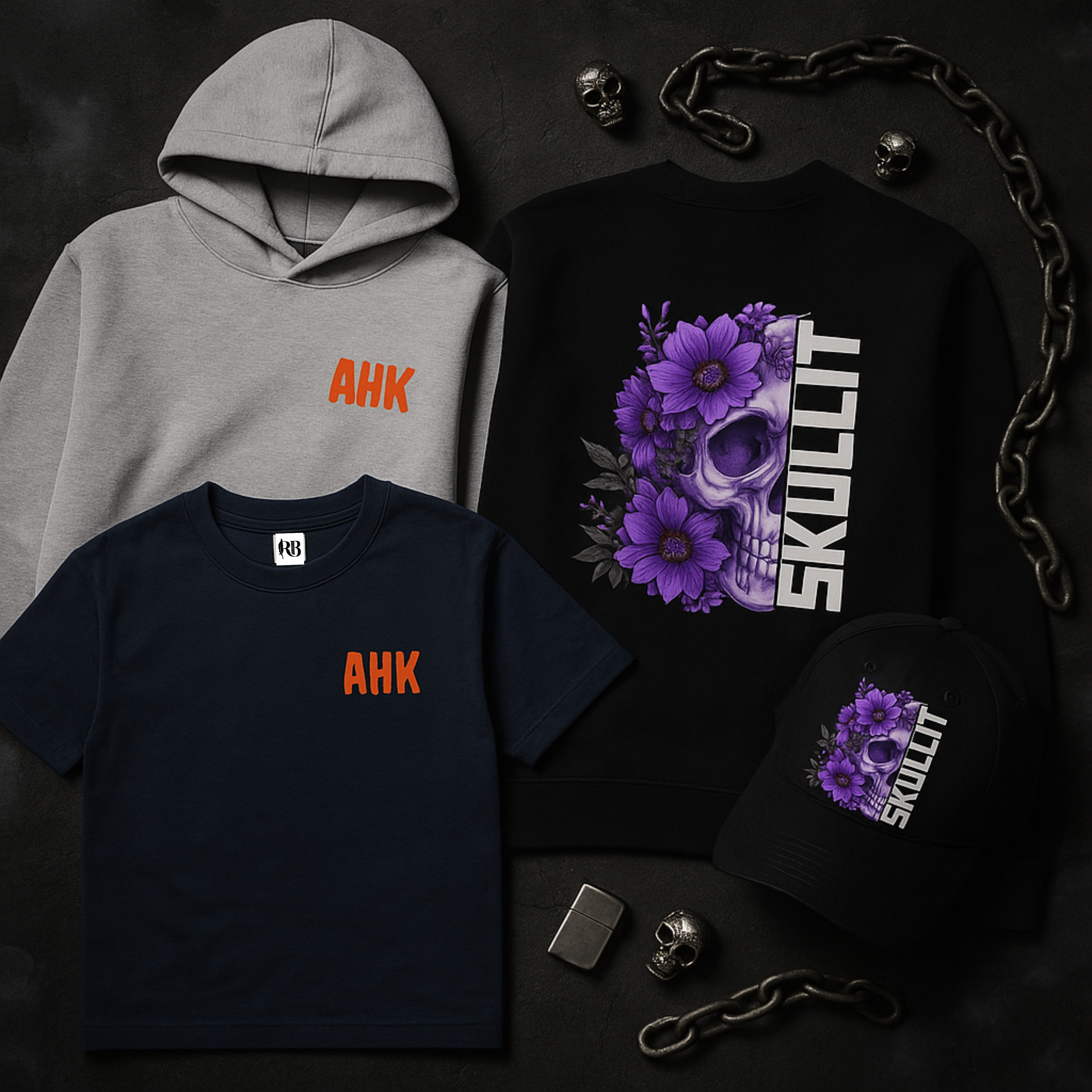 SKULLIT x AHK – Floral Skull Limited Edition Collection | Halloween Streetwear ( Cap, Hoodie or Sweatshirts, Tee or Tank)